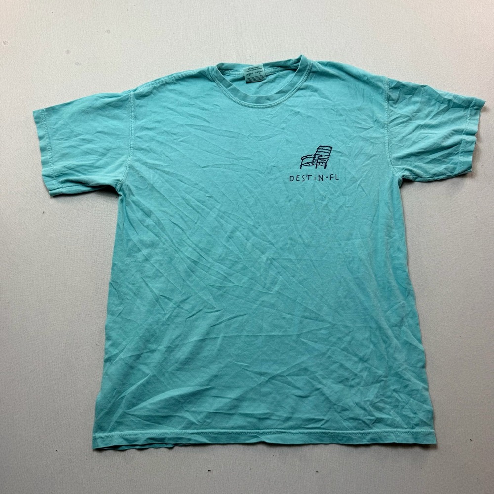 Comfort Colors T-Shirt Men Medium Turquoise Excellent Destin Florida Beach Tee